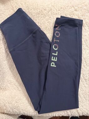 Peloton Navy Leggings with Multicolor Logo Stripe